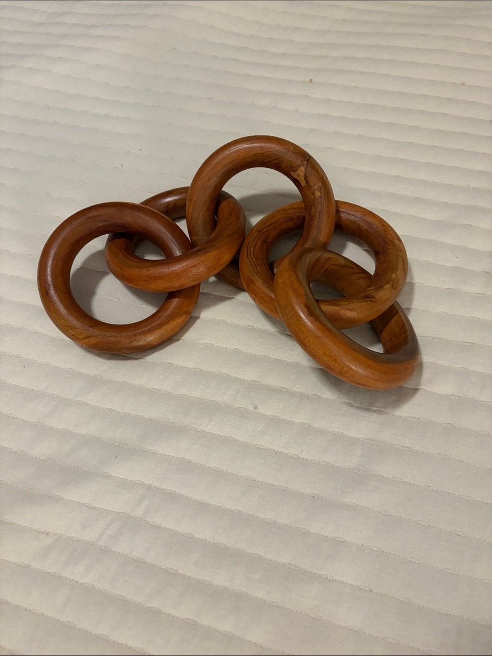 Wooden Interlocking Ring Sculpture - Warm Brown
